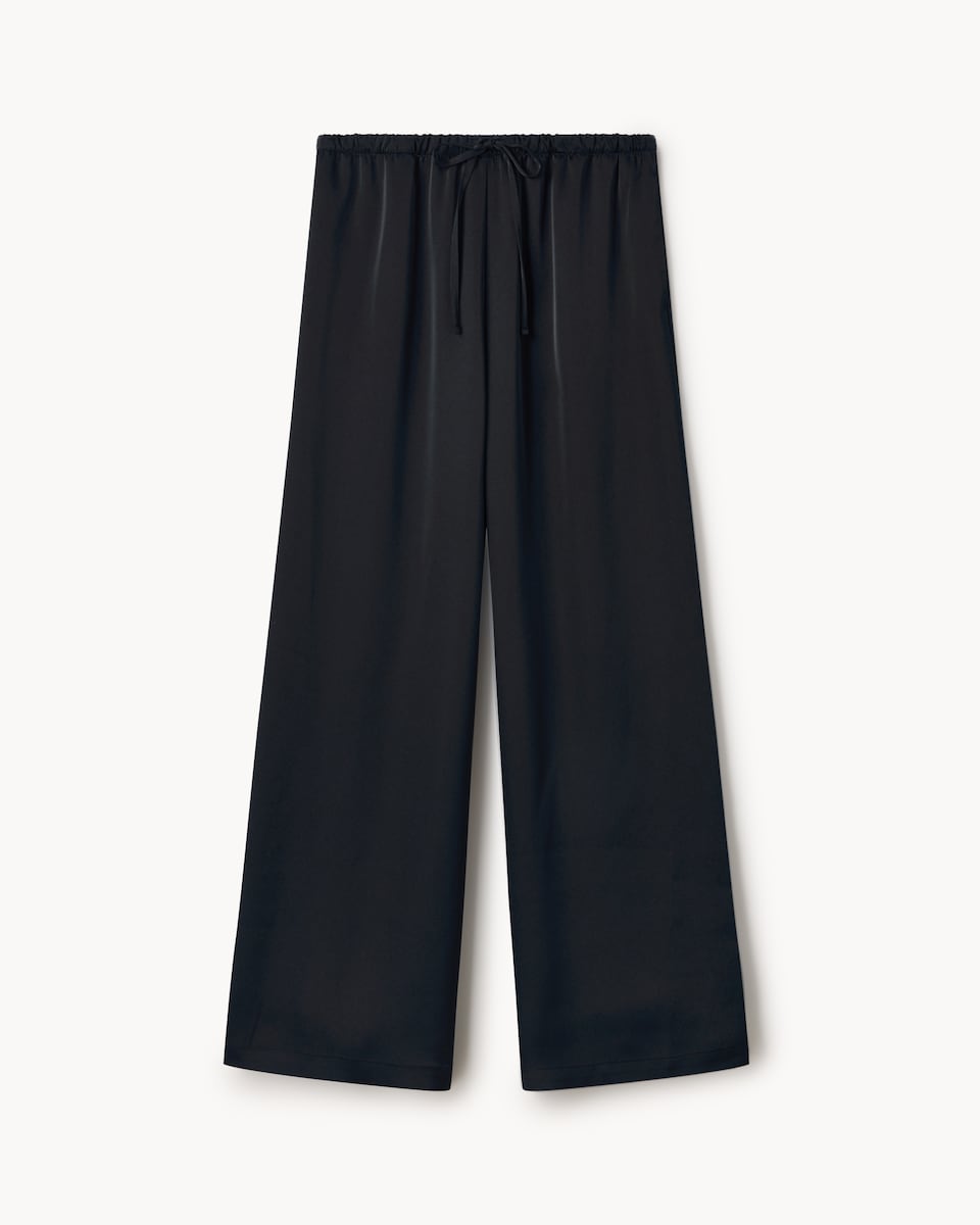 image 1 of F&F Satin Wide Leg Trousers in Black