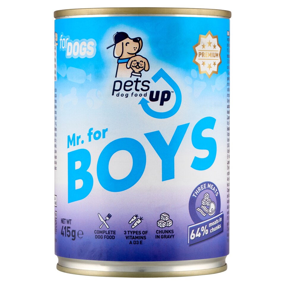 PetsUp Mr. for Boys állateledel felnőtt kutyáknak baromfival, marhával és sertéssel, szószban 415 g   1. kép