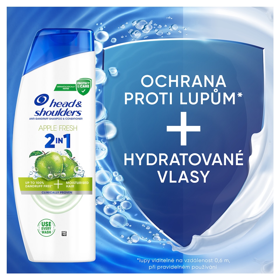 Obrázek 1 pro produkt Head & Shoulders Apple Fresh 2in1 Šampon proti Lupům, 330 ml. Pocit Svěžesti, Vůně Jablka