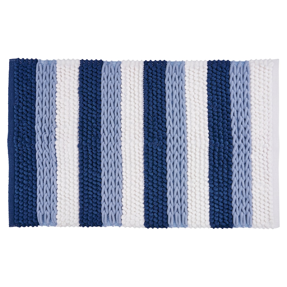 F&F Home Blue Chenille Stripe Bath Mat