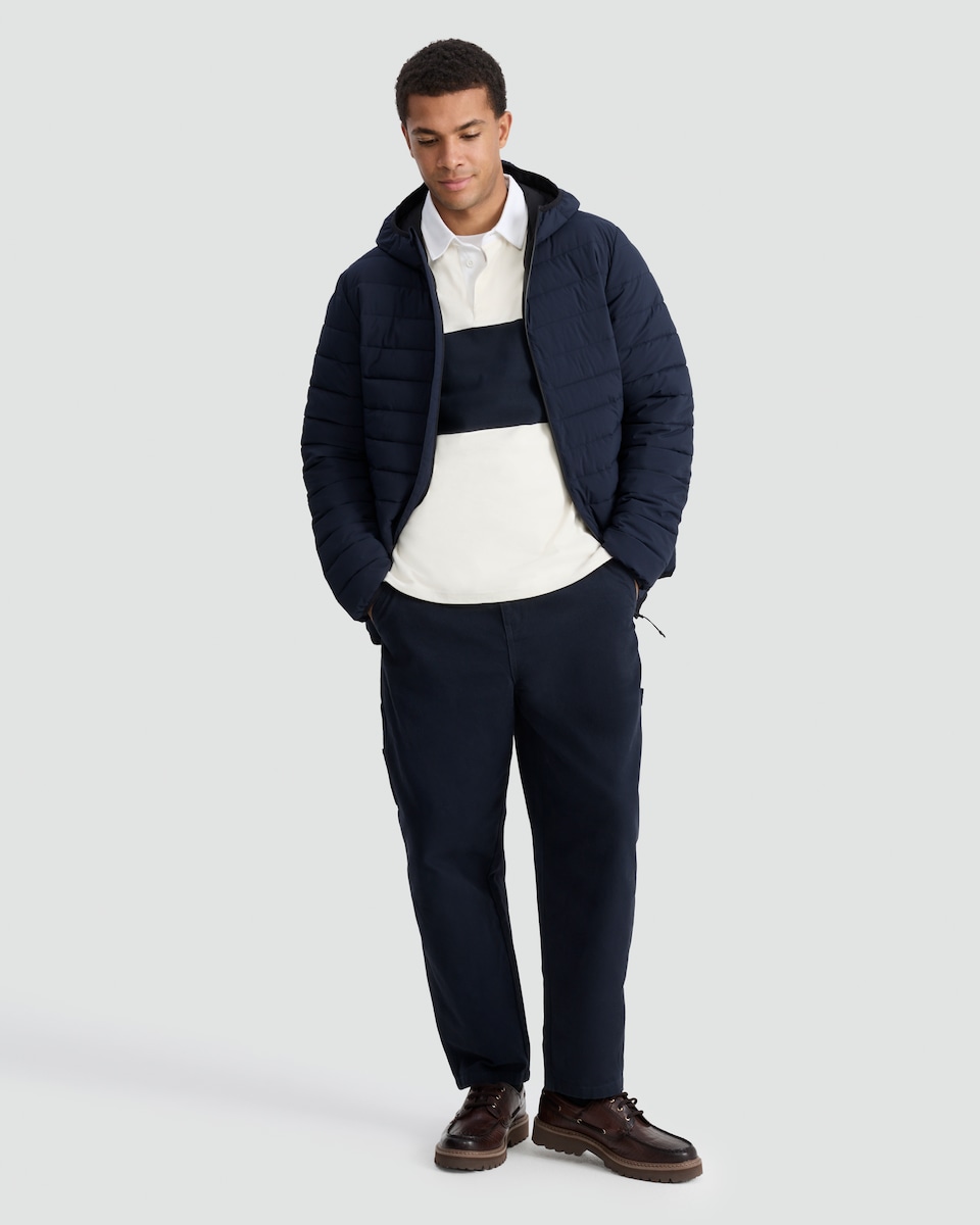 image 1 of F&F Hooded Shower Resistant Puffer Jacket in Navy