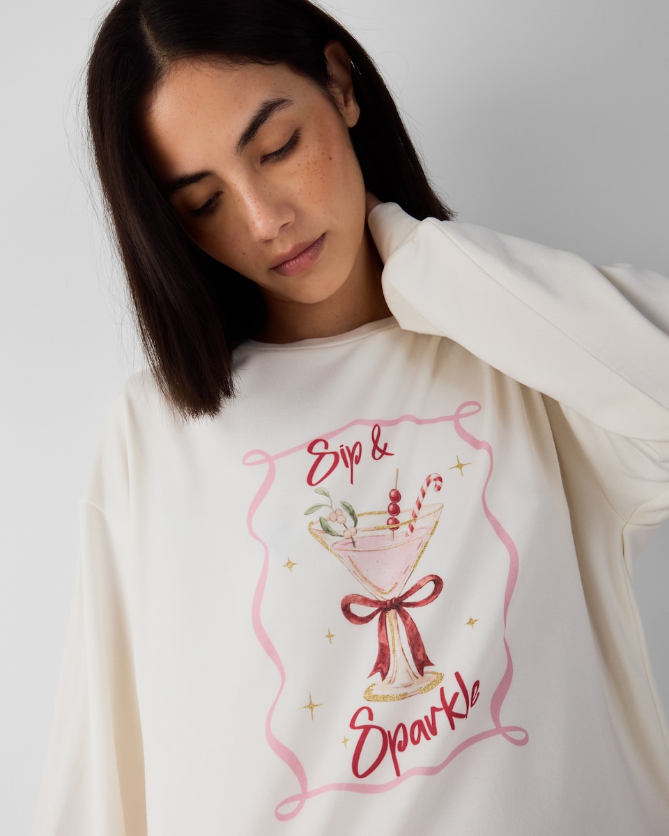 image 1 of Christmas Cocktail Pyjama Set in Red