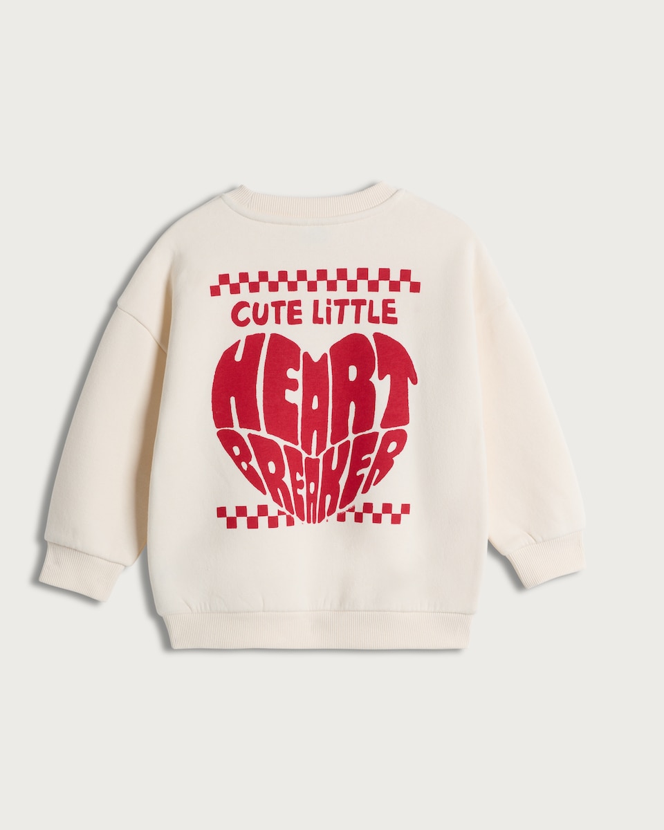 image 1 of F&F Girls Cotton Rich Cute Little Heartbreaker Sweatshirt in Cream