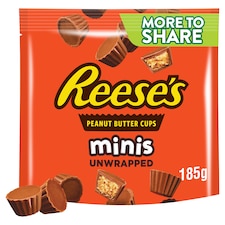 Reese's Milk Chocolate Peanut Butter Cups Mini's Unwrapped More To Share Pouch 185g
