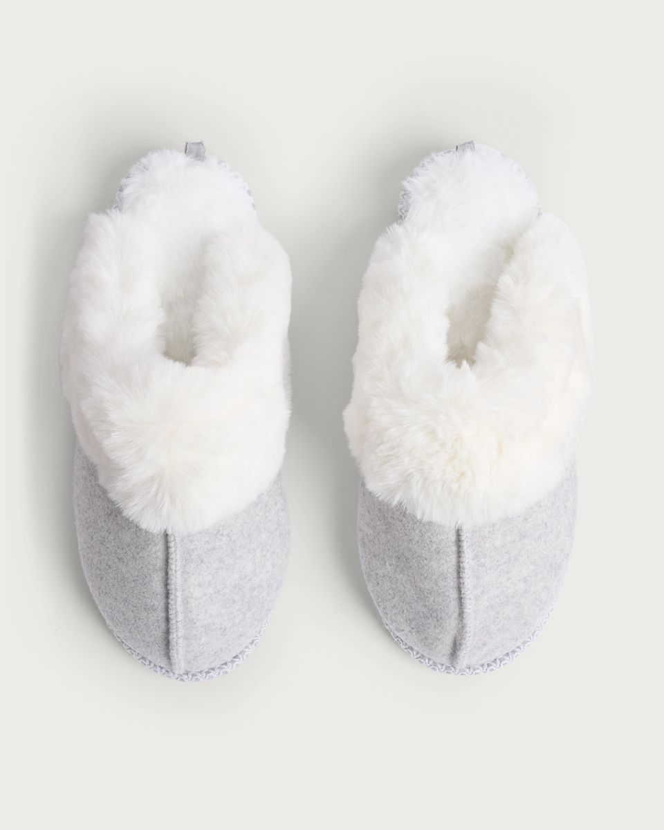 image 1 of F&F Faux Fur Lined Mule Slippers in Grey