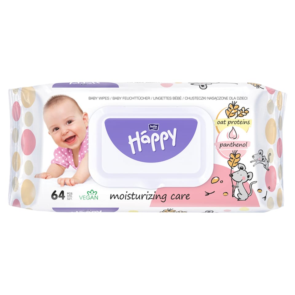 Bella Baby Happy Vlhčené ubrousky s ovesnými proteiny a panthenolem 64 ks