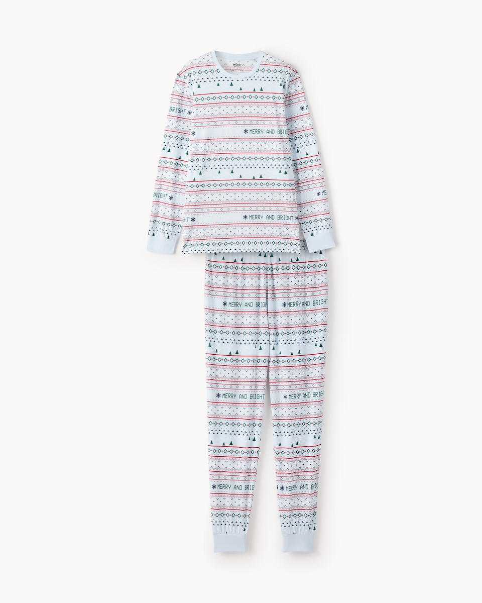 image 1 of Christmas Pure Cotton Fair Isle Matching Family Pyjama Set in Multi Blue