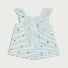 F&F Baby Pure Cotton Striped Pineapple Embroidered Romper in Green