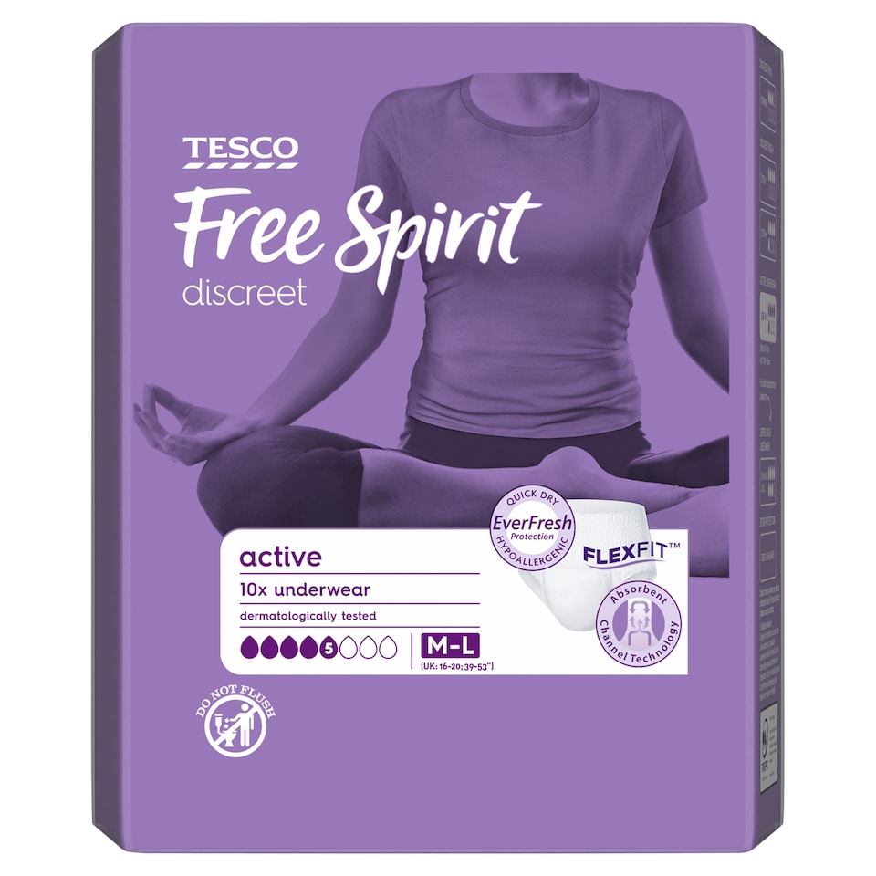 image 1 of Tesco Free Spirit Discreet Active Underwear M-L 10 Pack