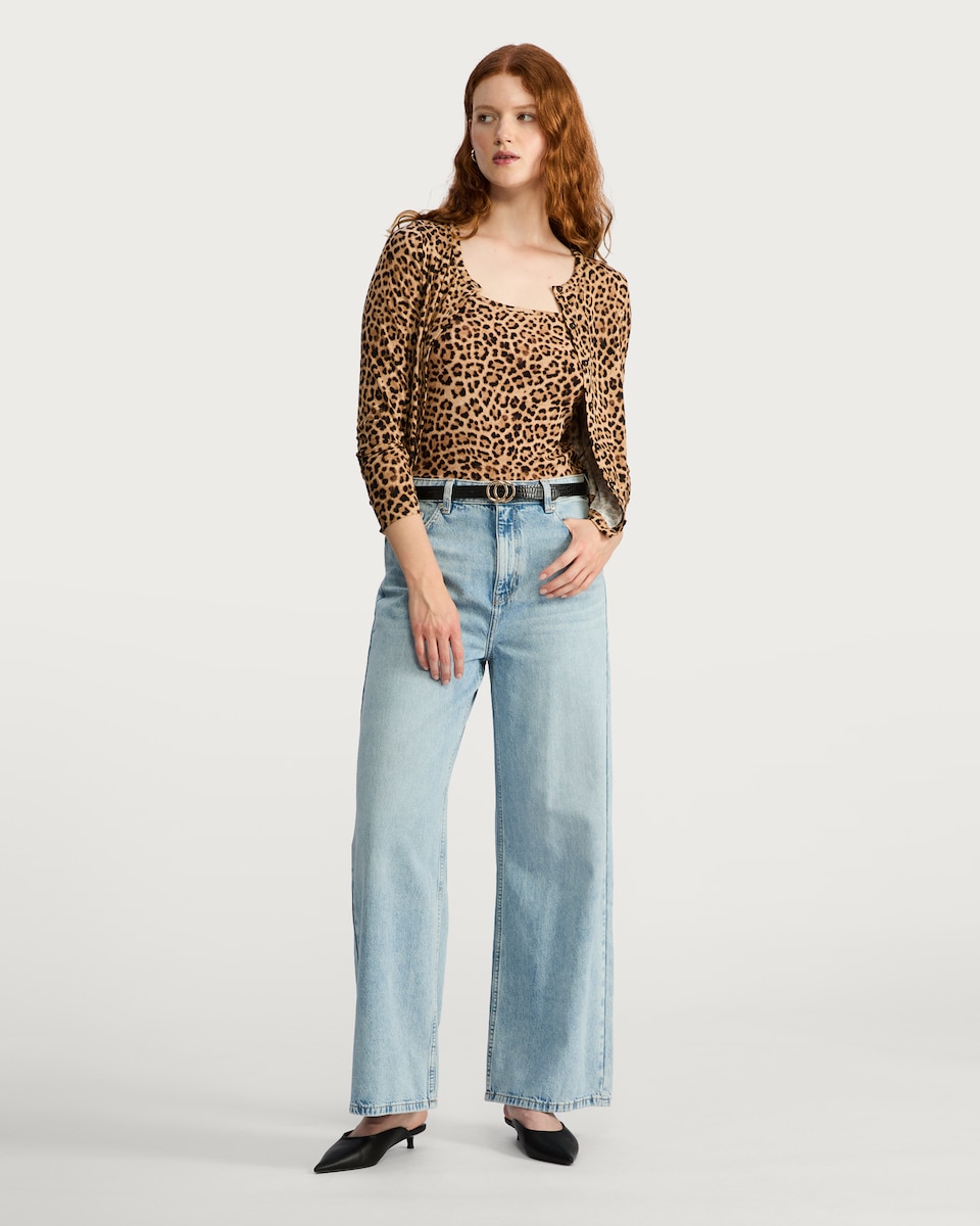 image 1 of F&F 2 in 1 Leopard Print Vest and Cardigan in Multi Brown