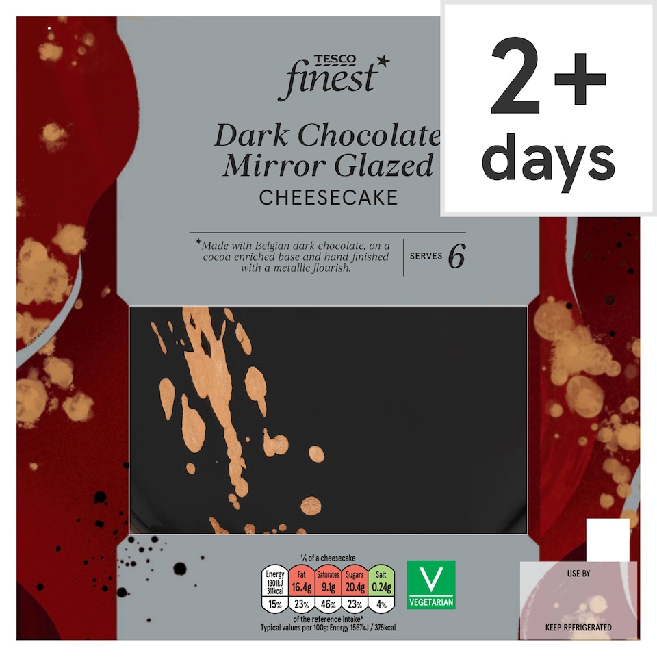 Tesco Finest Dark Chocolate Mirror Glazed Cheesecake 500g