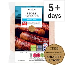 Tesco British Pork Sausages 8 Pack 454G
