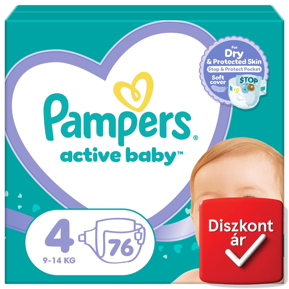Pampers Active Baby Pelenka, Méret: 4, 76 db Pelenka, 9kg-14kg  1. kép
