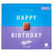 Milka Happy Birthday alpesi tejcsokoládé praliné tejes krémtöltelékkel 20 db 110 g