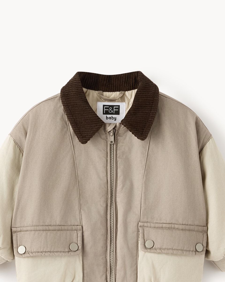 image 1 of F&F Baby Cotton Rich Jacket, Jumper and Trousers Set in Neutral