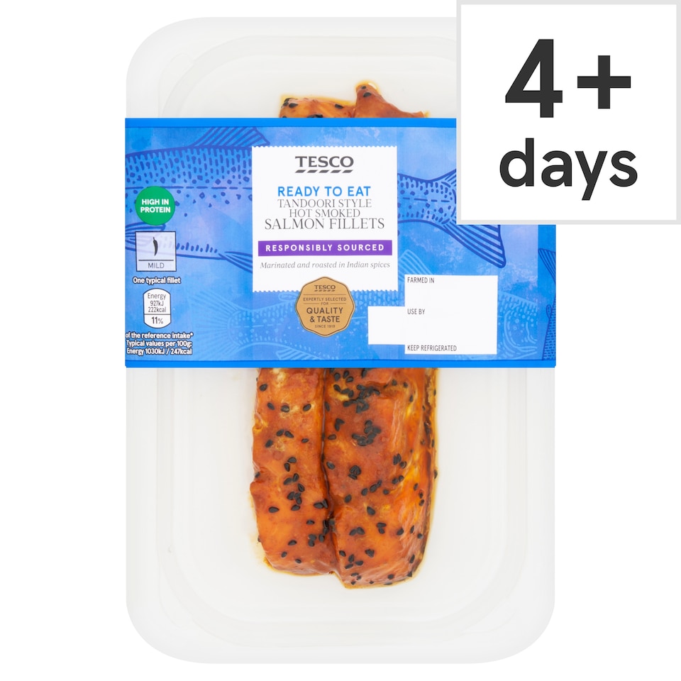 Tesco Ready to Eat Tandoori Style Hot Smoked Salmon Fillets 180g