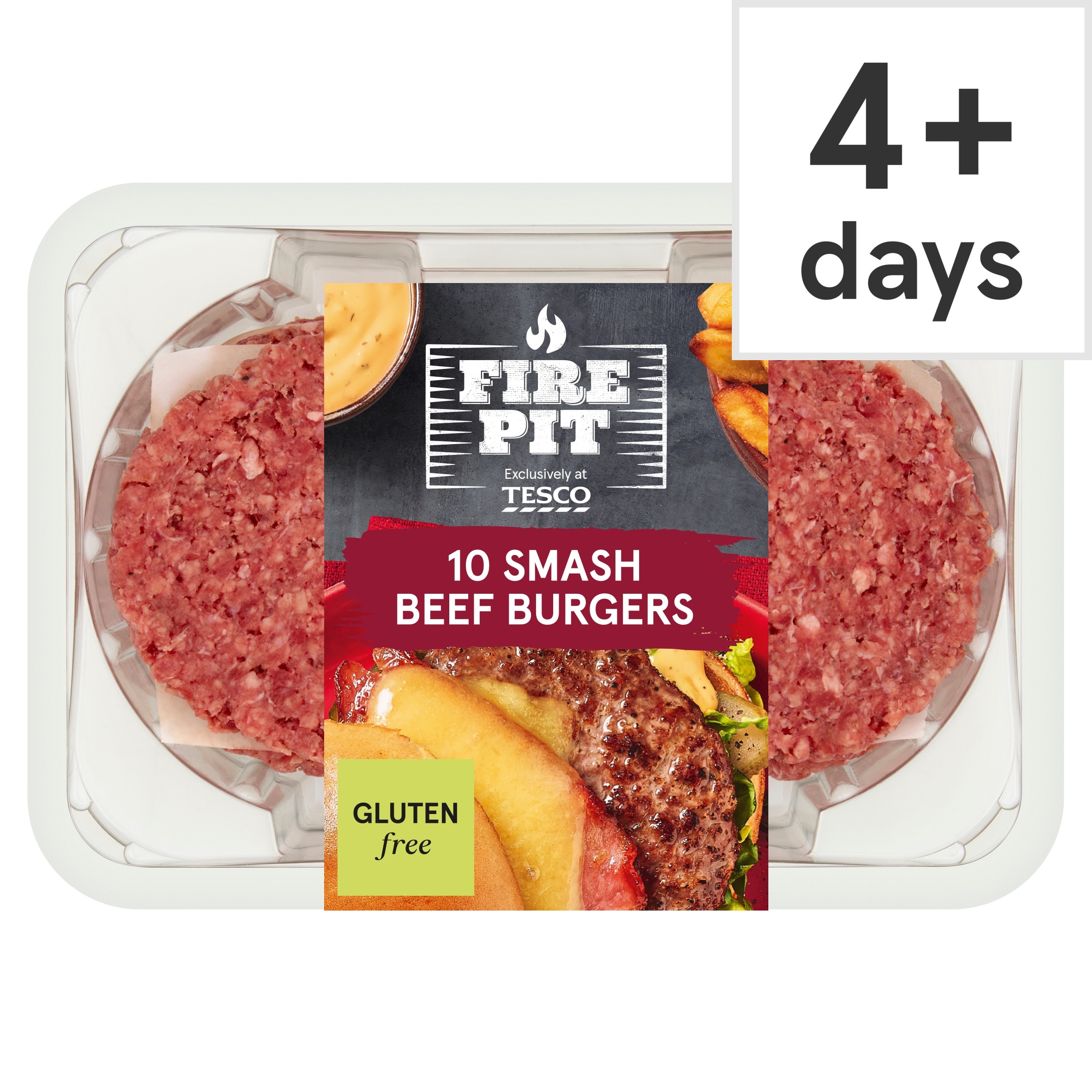 Tesco Fire Pit 10 Smash Beef Burger 850g