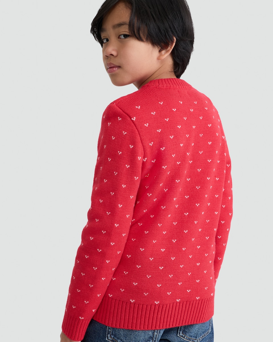 image 1 of F&F Boys Knitted Xmas Vibes Slogan Jumper in Red