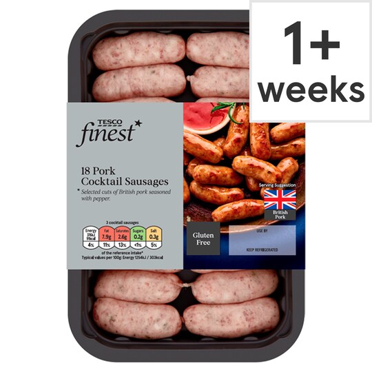 Tesco Finest Gluten Free 18 British Pork Cocktail Sausages 270G Tesco Groceries