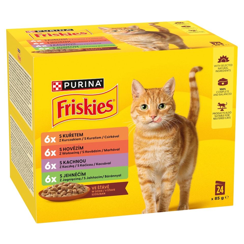 image 1 of Friskies Cat Food Pouches Chicken, Beef, Lamb, Duck in Gravy 24 x 85g