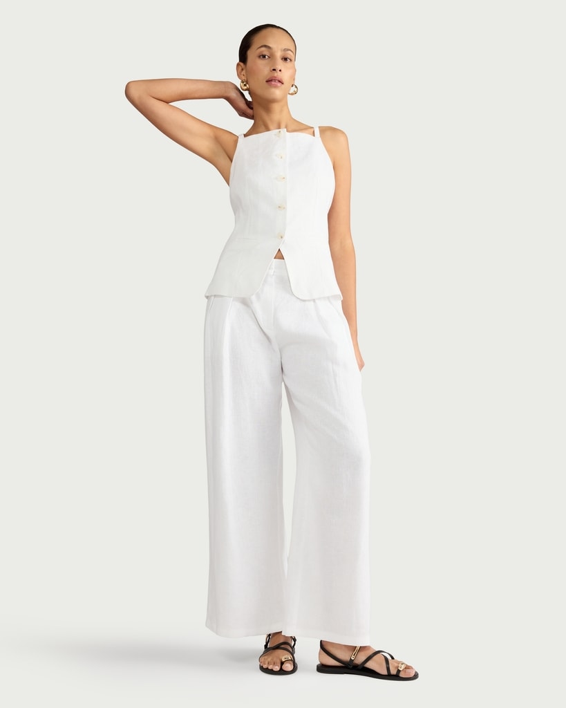 F&F Pure Linen Super Wide Leg Trousers in White