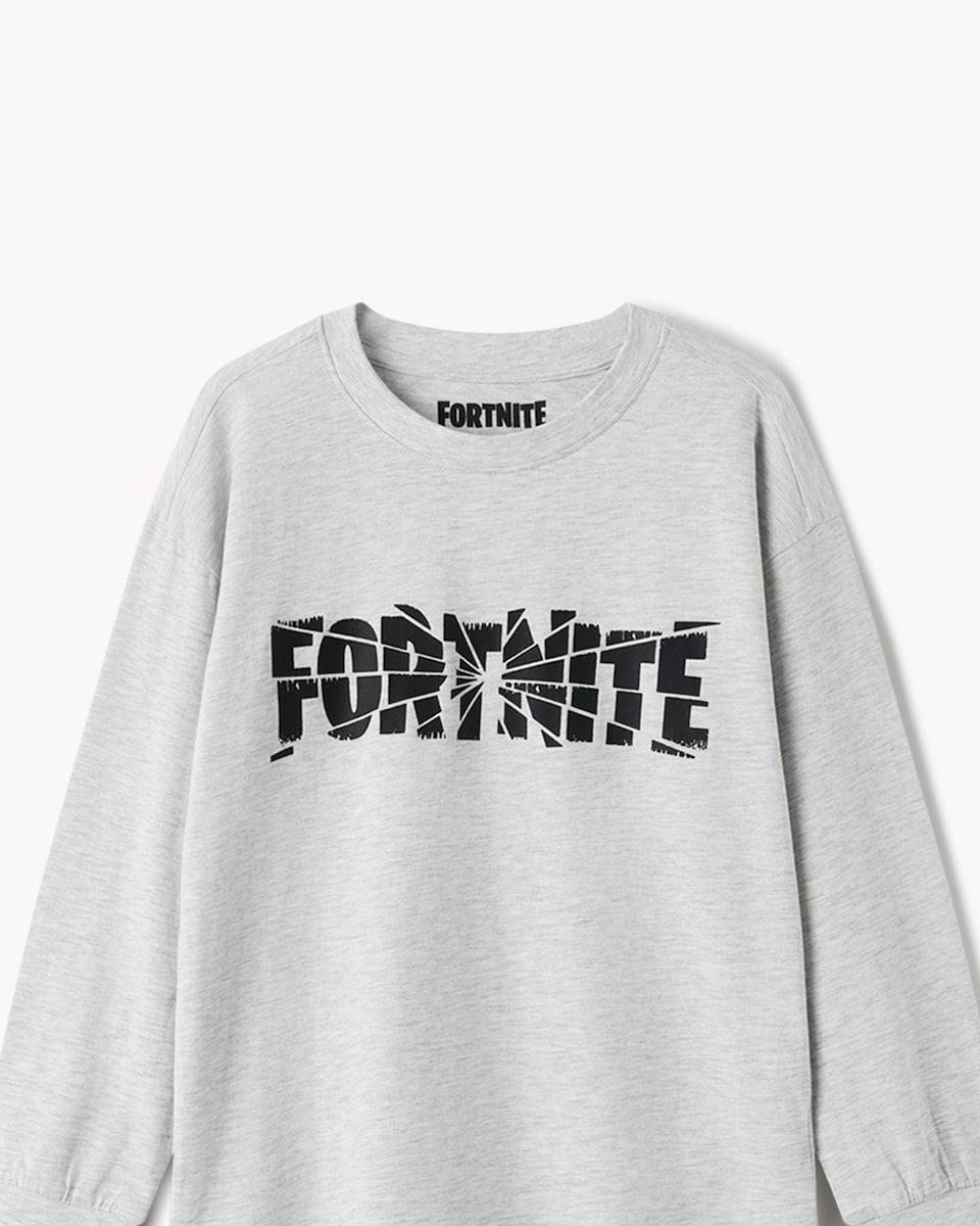 image 1 of Fortnite Cotton Rich Pyjama Set in Grey
