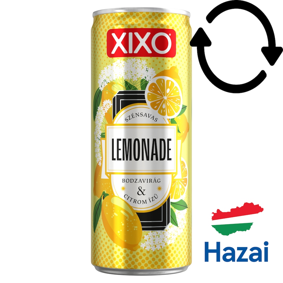 XIXO Lemonade bodzavirág- és citromízű, szénsavas üdítőital cukorral és édesítőszerekkel 250 ml