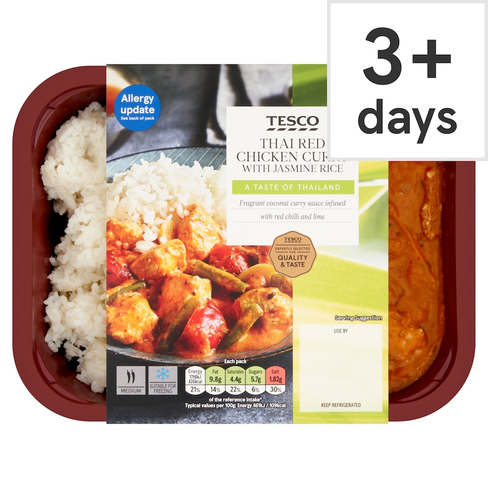 TESCO RED THAI CHICKEN CURRY WITH JASMINE RICE 400G
