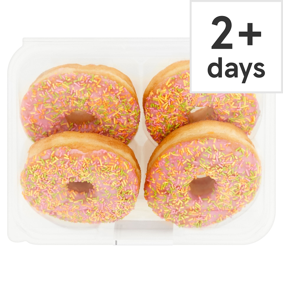 Tesco Pink Iced Ring Doughnut 4 Pack