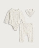 image 1 of F&F Baby 3-Piece Cotton Rich Animal Print Bodysuit, Legging and Bib Set in White