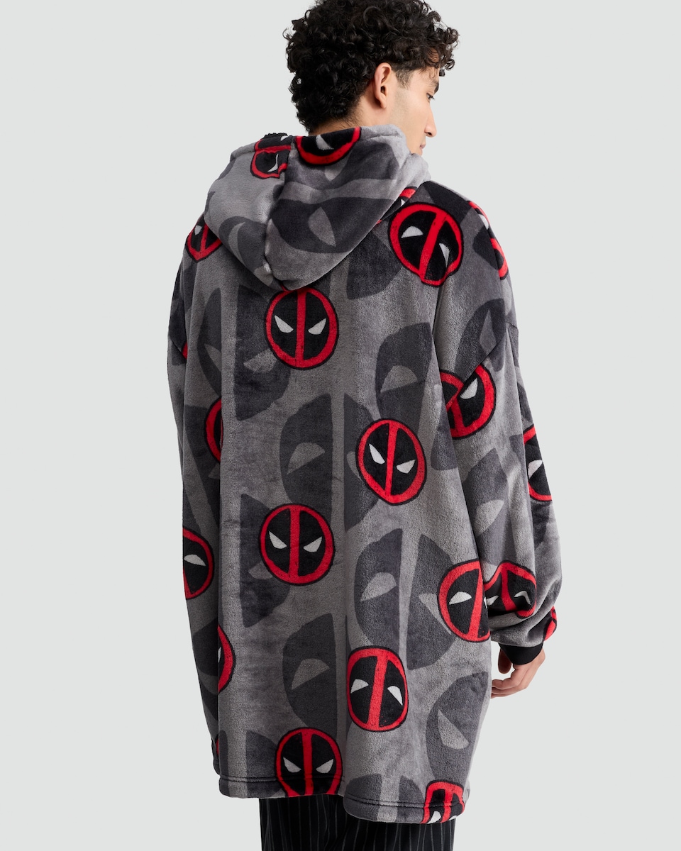 image 1 of Deadpool Print Fleece Hooded Blanket in Black