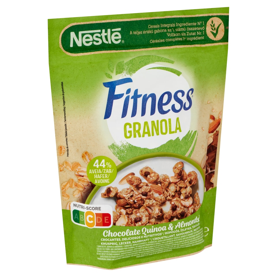Nestlé Fitness granola ropogós gabonafalatok zabpehellyel, csokoládéval, mandulával, quinoával 300 g