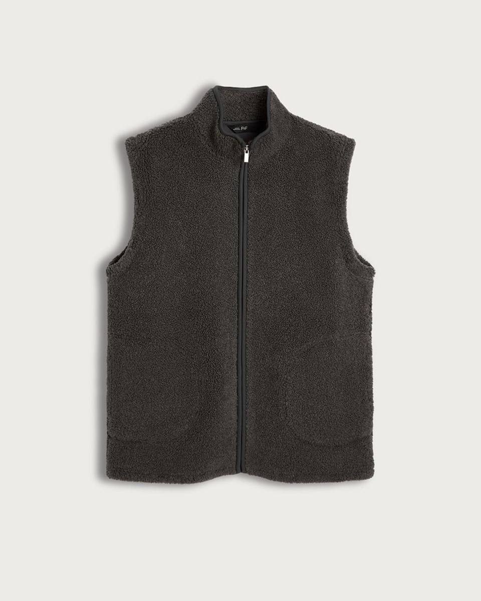 image 1 of F&F Borg Textured Zip Through Gilet in Grey