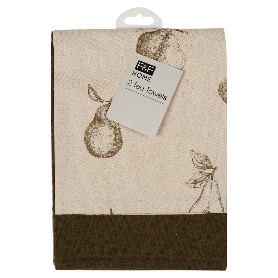 F&F Home Set of 2 Green Harvest Tea Towels 