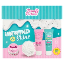 Foam & Fortune Unwind & Shine Bath & body set
