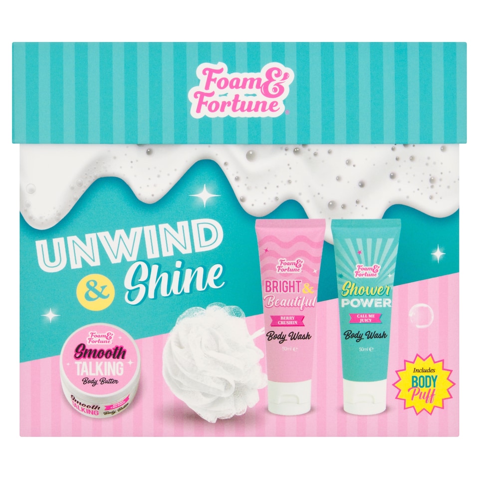 Foam & Fortune Unwind & Shine Bath & body set