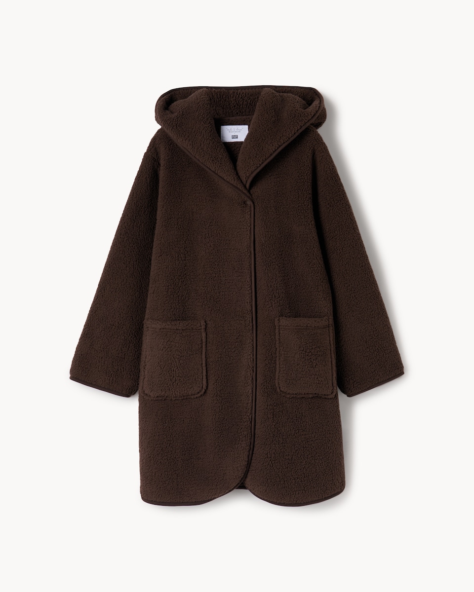 image 1 of F&F Fleece Hooded Cardigan in Chocolate