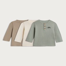 F&F Baby 3-Pack Pure Cotton Henley Tops in Neutral