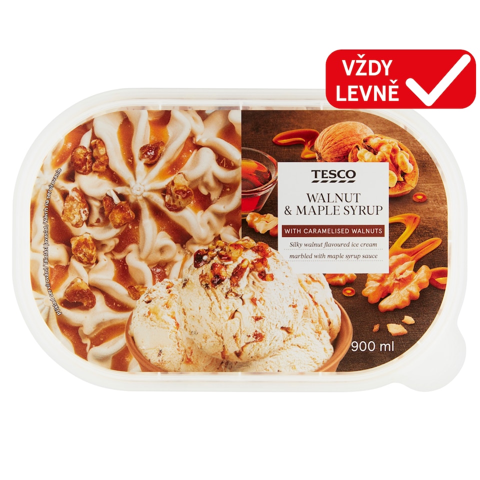 Tesco Mražený krém s příchutí vlašských ořechů s polevou s javorovým sirupem 900ml