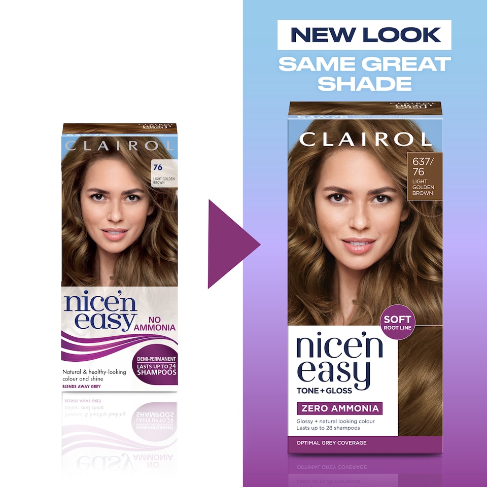 image 1 of CLAIROL NICE'N EASY TONE+GLOSS SEMI PERMANENT HAIR DYE - 637/76 LIGHT GOLDEN BROWN
