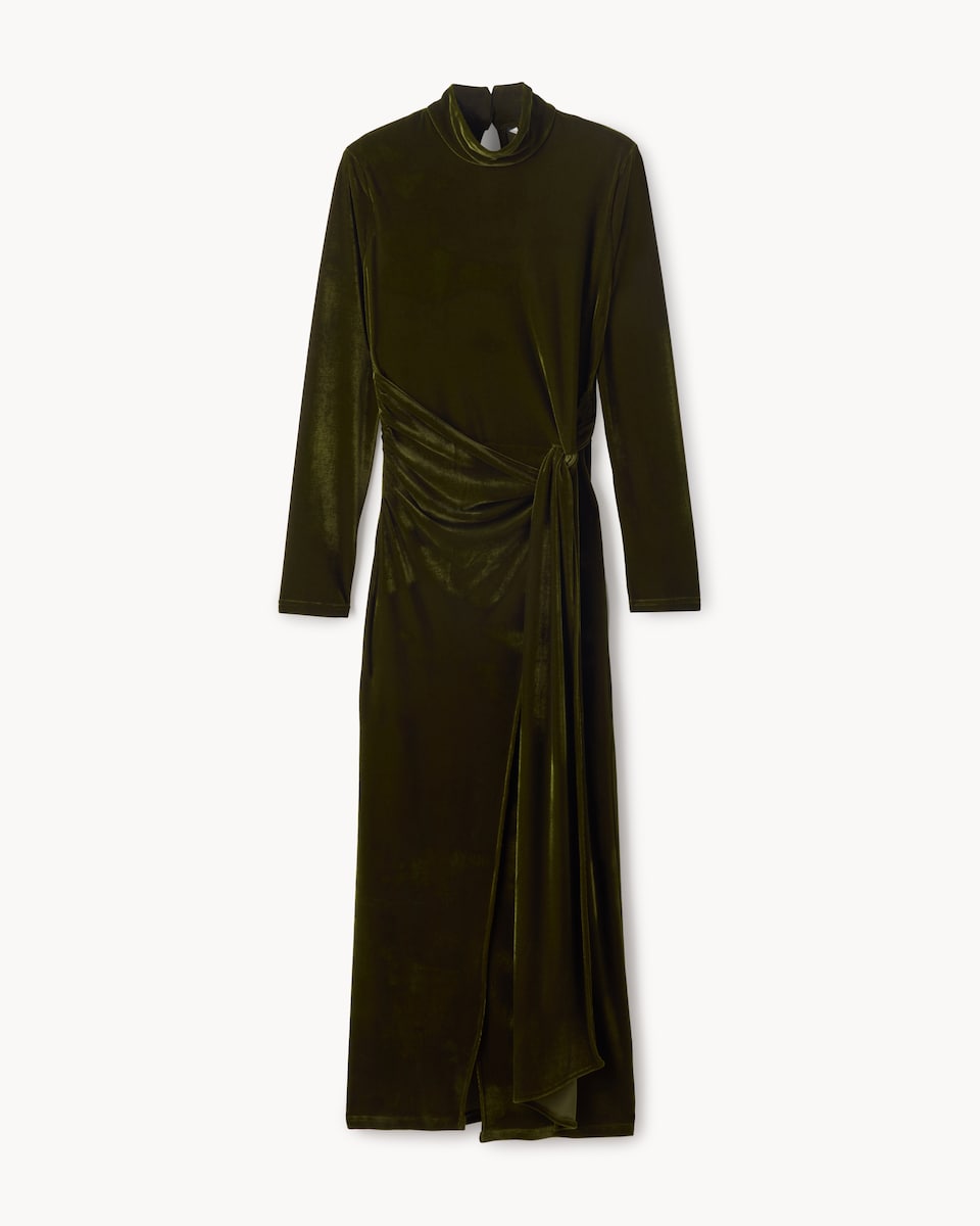 image 1 of F&F Velvet High Neck Dress in Olive