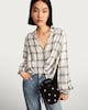 image 1 of F&F Twist Front Check Print Long Sleeved Shirt with Lurex in Cream
