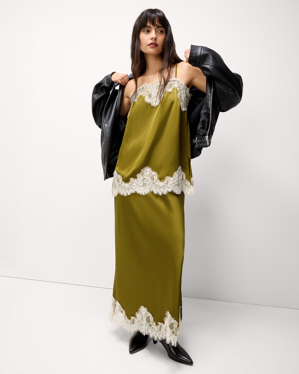 image 1 of The F&F Edit Satin Lace Trim Co-ord Cami Top in Green