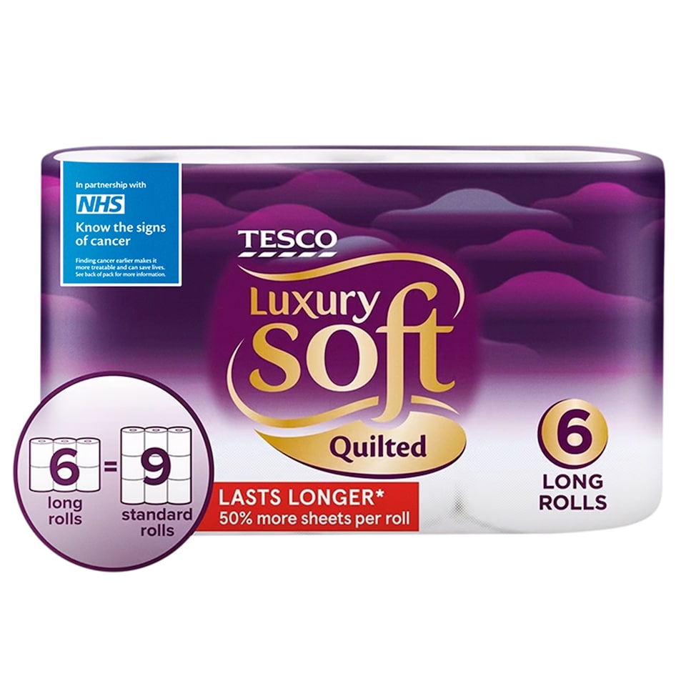 image 1 of Tesco Luxury Soft Quilted Toilet Tissue 6 Long Rolls