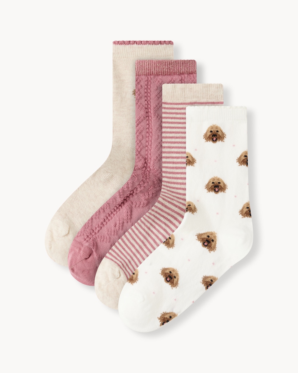 F&F 4-Pack Cotton Rich Dog Ankle Socks in Pink