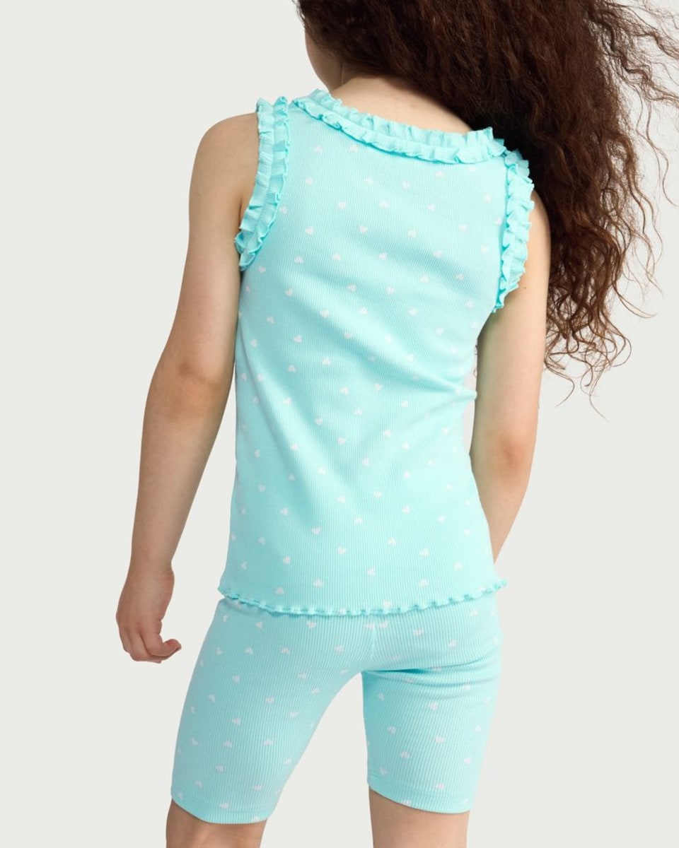 image 1 of F&F Girls Cotton Rich Heart Print Vest in Green