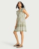 image 1 of F&F Pure Cotton Geometric Print Ruffle Sleeved Dress in Green