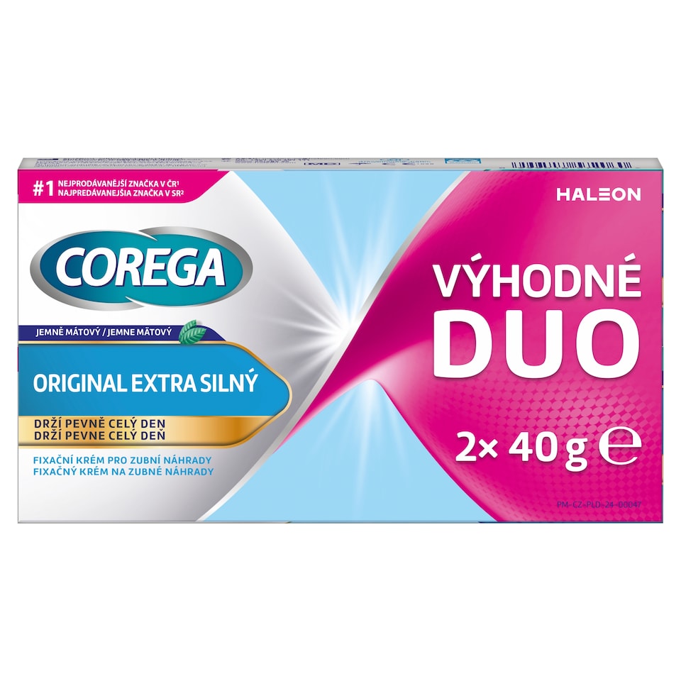 Corega Original extra silný fixačný krém na zubné náhrady jemne mätový 2 x 40 g