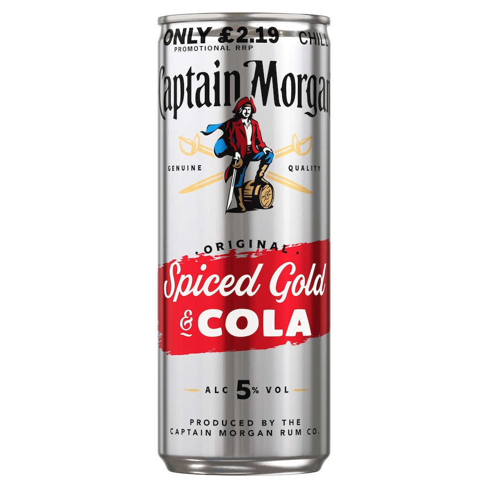 image 1 of Captain Morgan Spiced Gold Rum & Cola Premixed Can 5% Vol 4x250ml
