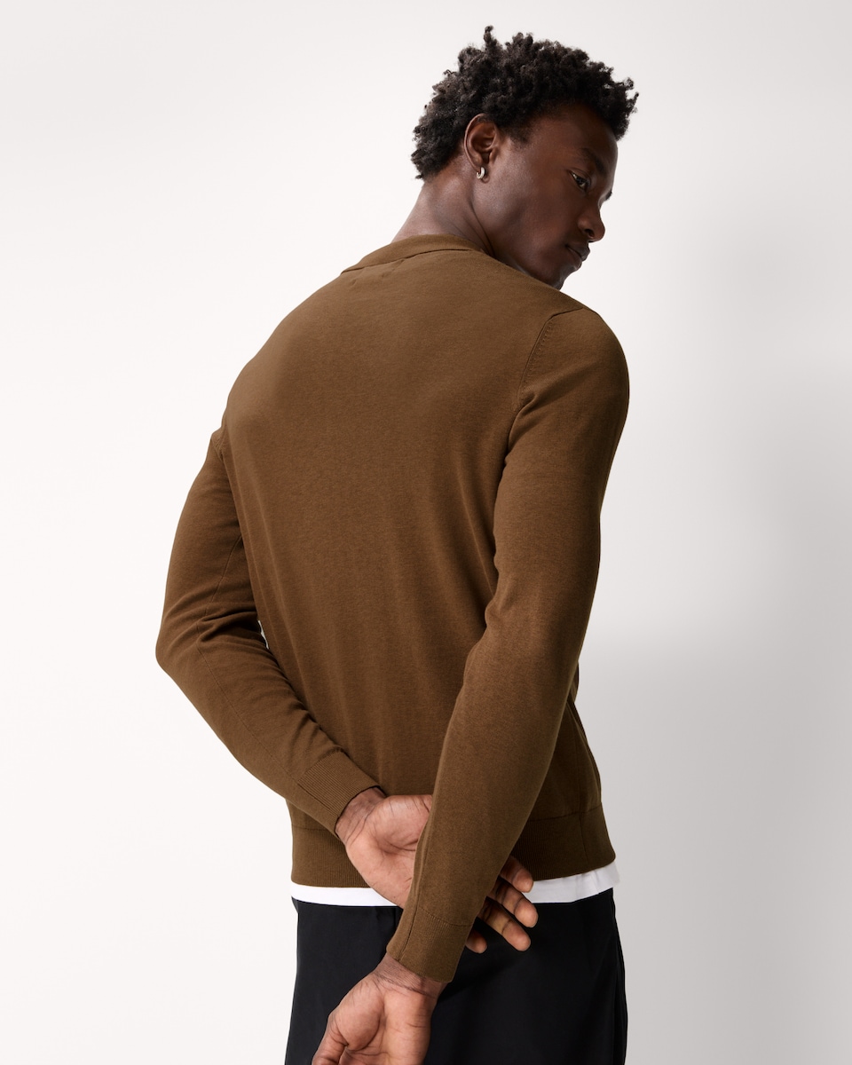 image 1 of F&F Pure Cotton Knitted Polo Jumper in Brown